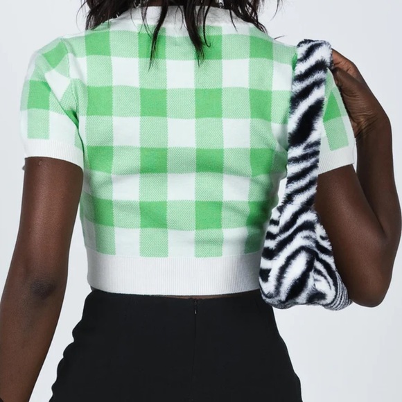Princess Polly Green Checkered Sweater Top - Picture 2 of 6